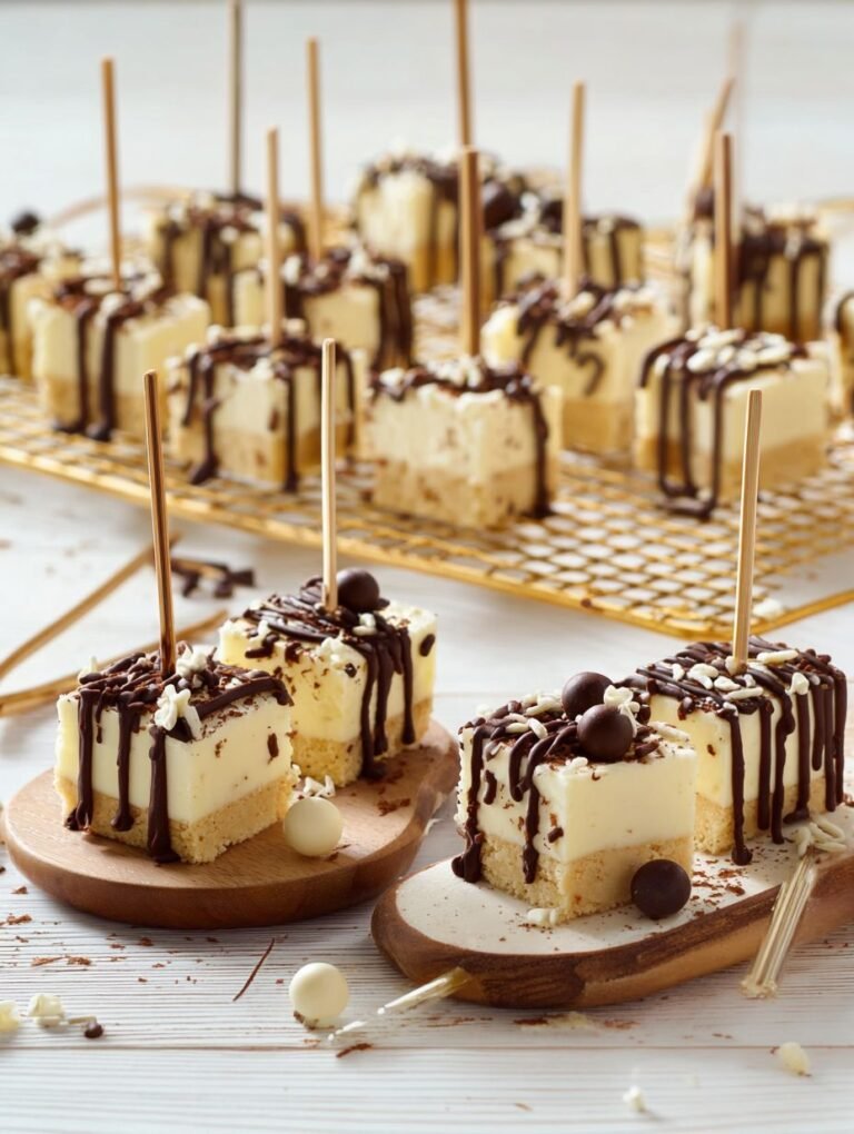 Cremige Mini Käsekuchen Spieße mit Schoko-Deko