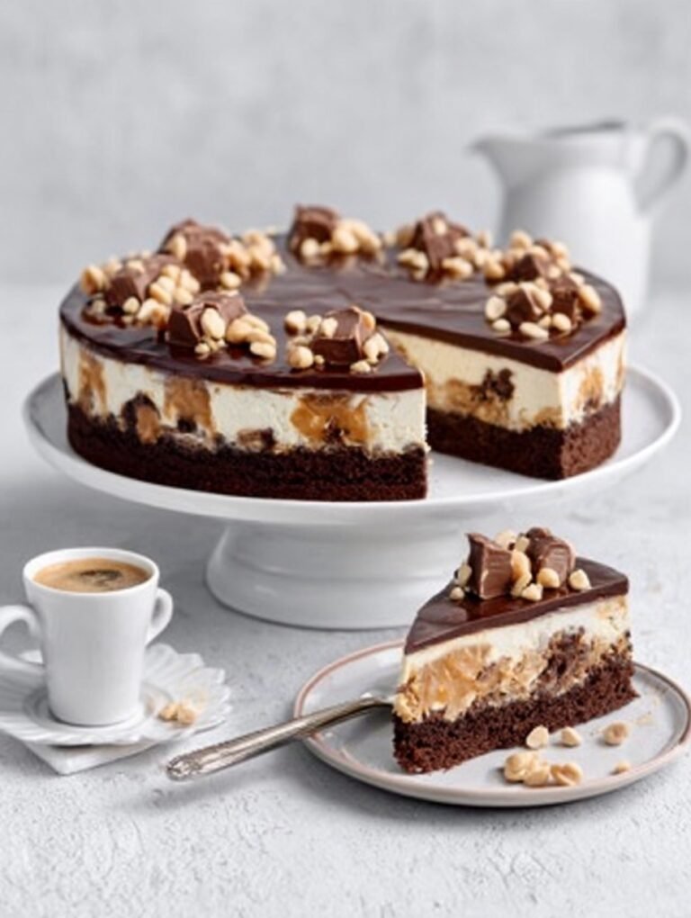 Cremiger Snickers Kuchen mit Schokolade & Erdnüssen