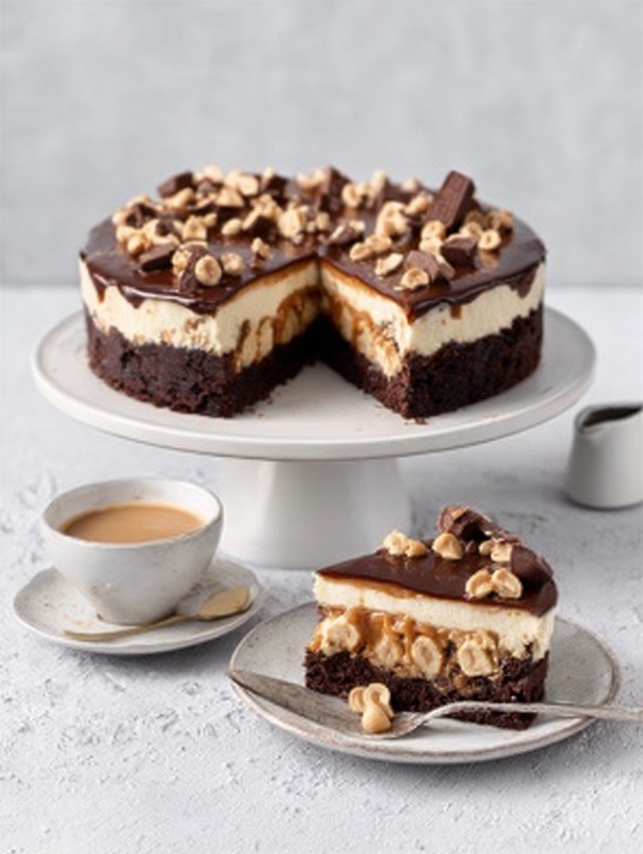 Cremiger Snickers Kuchen mit Schokolade & Erdnüssen image 2