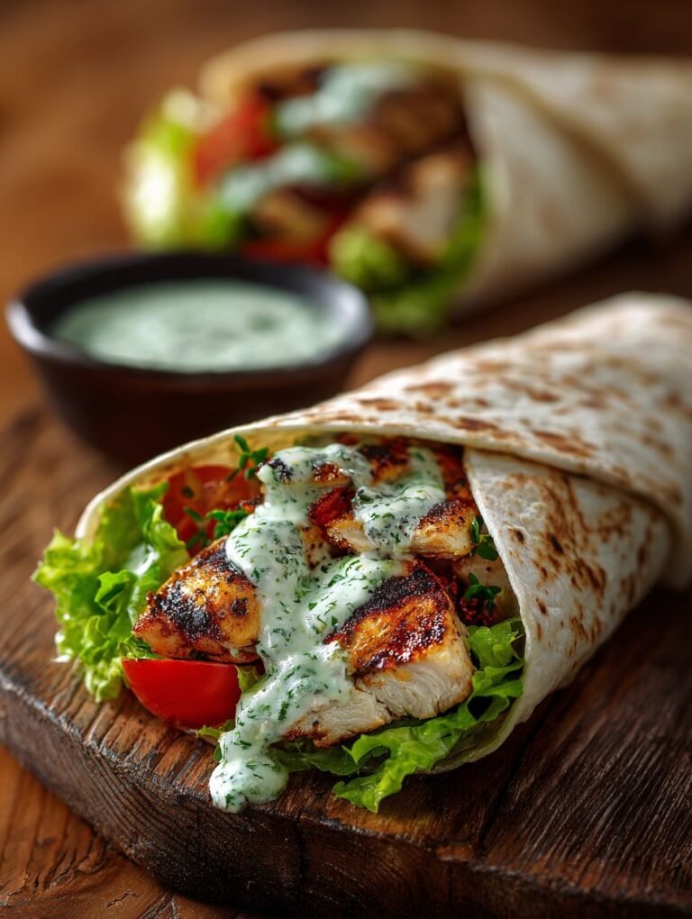 Gegrillte Hähnchen-Wraps mit Kräuter-Dip