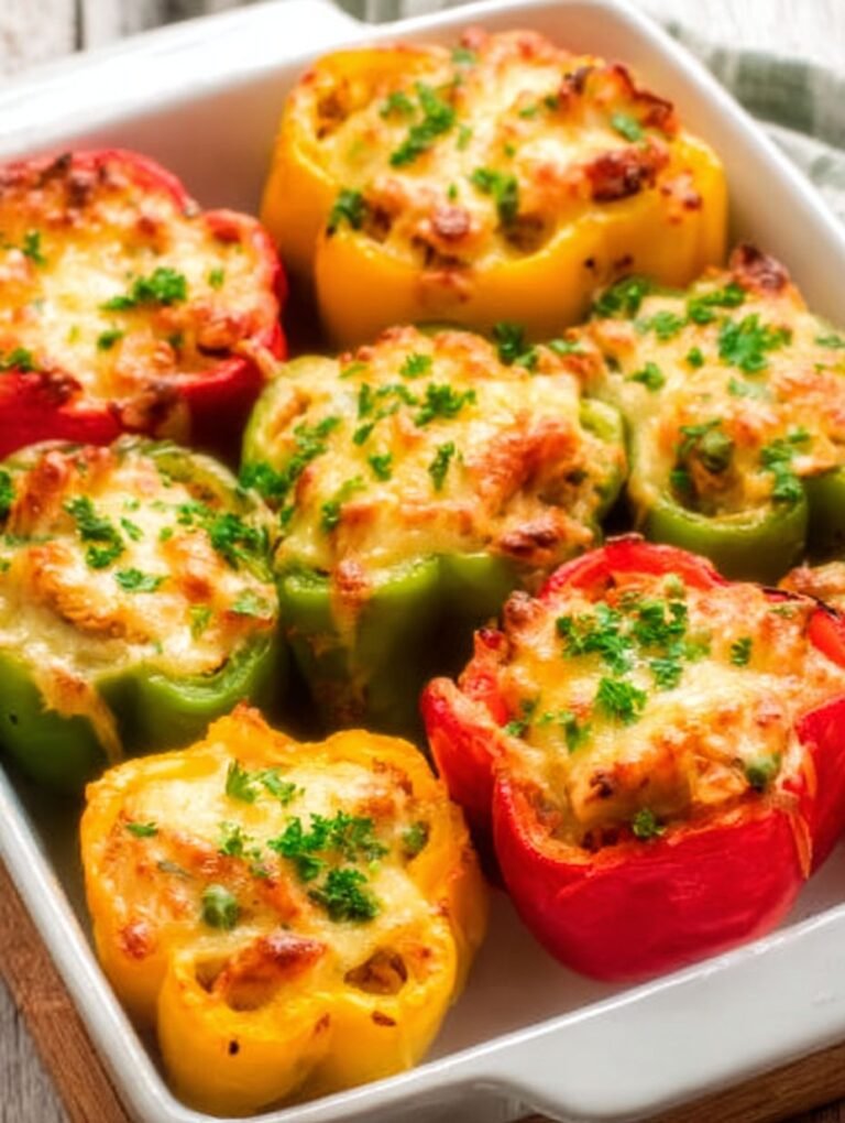Herzhafte gefüllte Paprika mit goldbraunem Käse