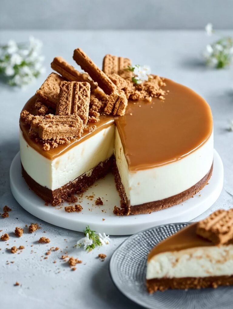 Lotus Biscoff Cheesecake mit Karamell ohne Backen