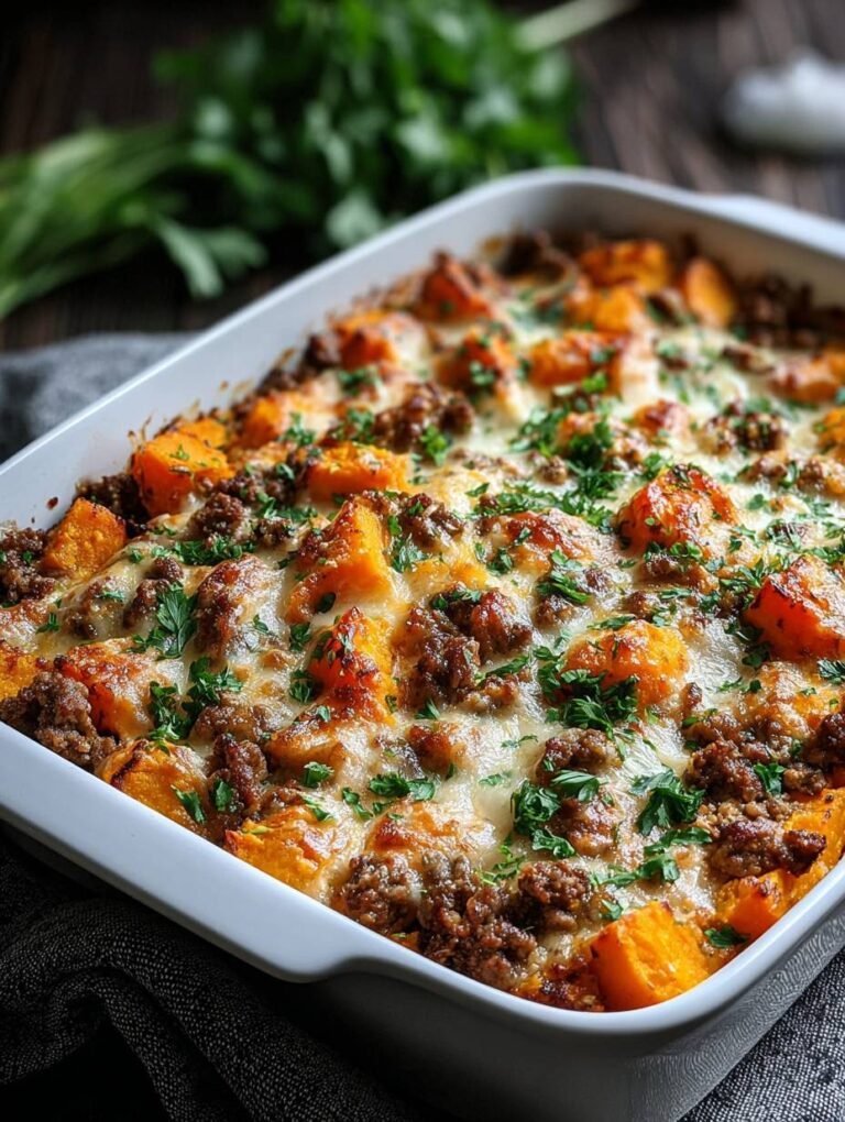 So lecker: Süßkartoffel-Hackfleisch-Auflauf mit Feta