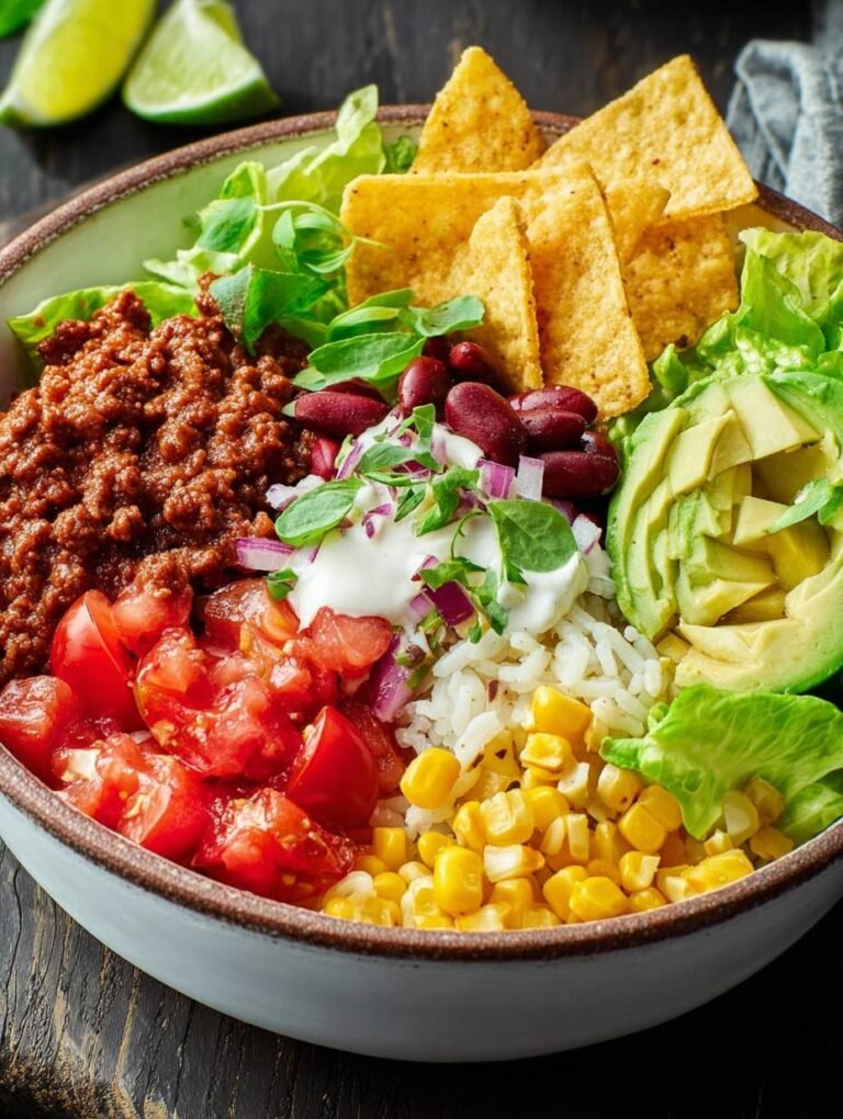 Burrito Bowl mit Rinderhack und frischem Gemüse genießen