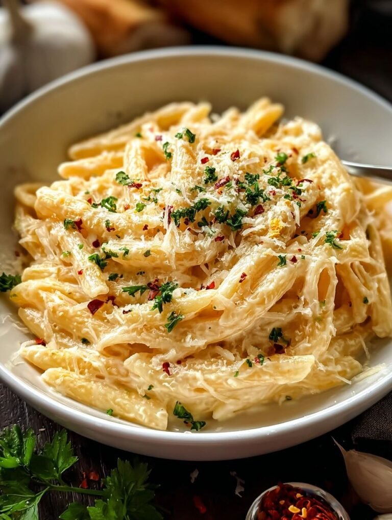 Cremige Knoblauch Pasta mit frischen Kräutern genießen