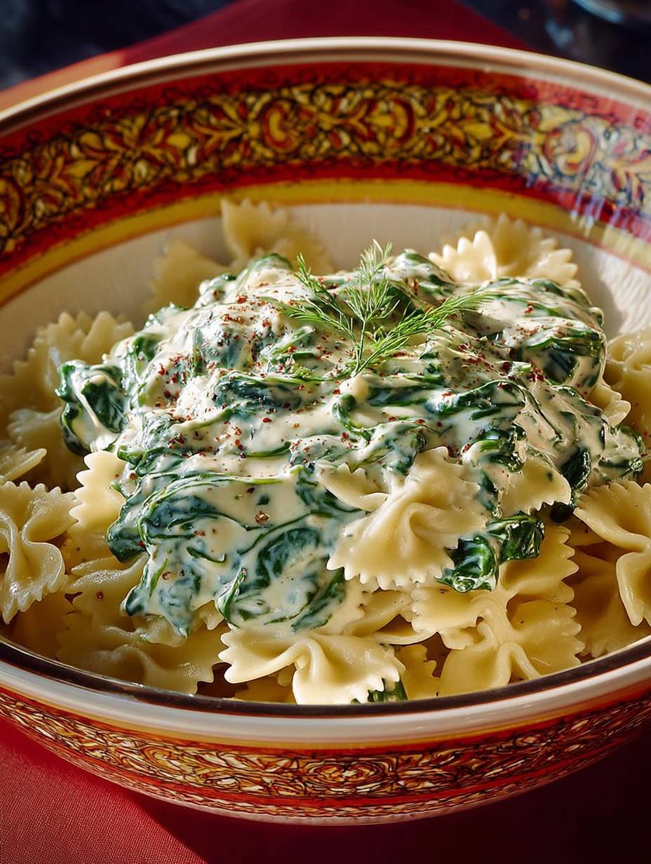 Cremige Spinatfrischkäse Sauce über Pasta genießen image 2