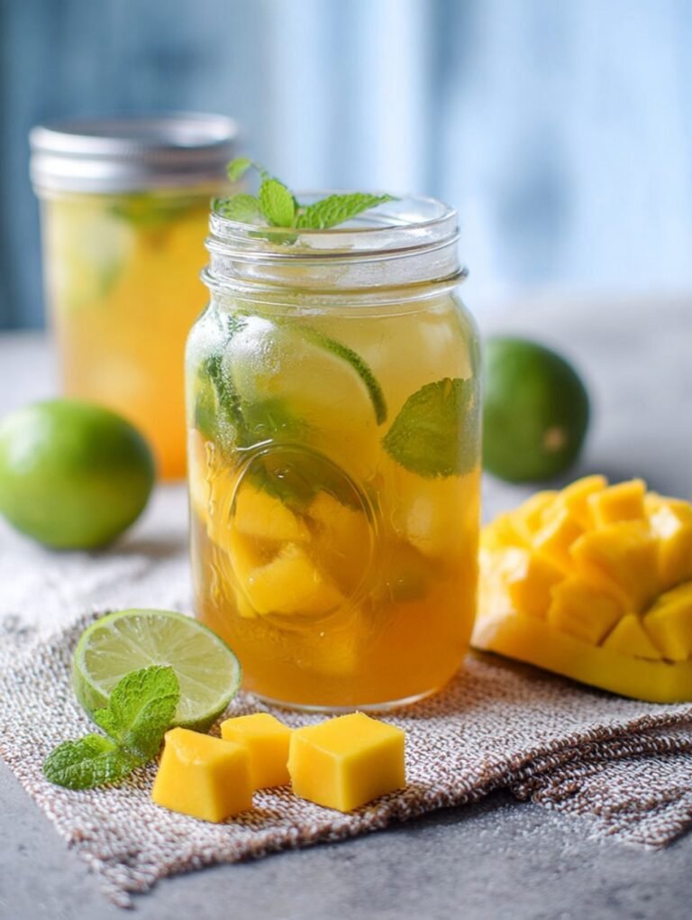 Erfrischender Mango Eistee mit Minze und Limette