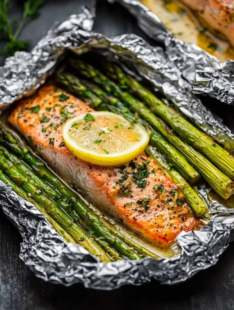Gebackener Lachs mit Spargel und Zitronen-Knoblauch-Butter image 2