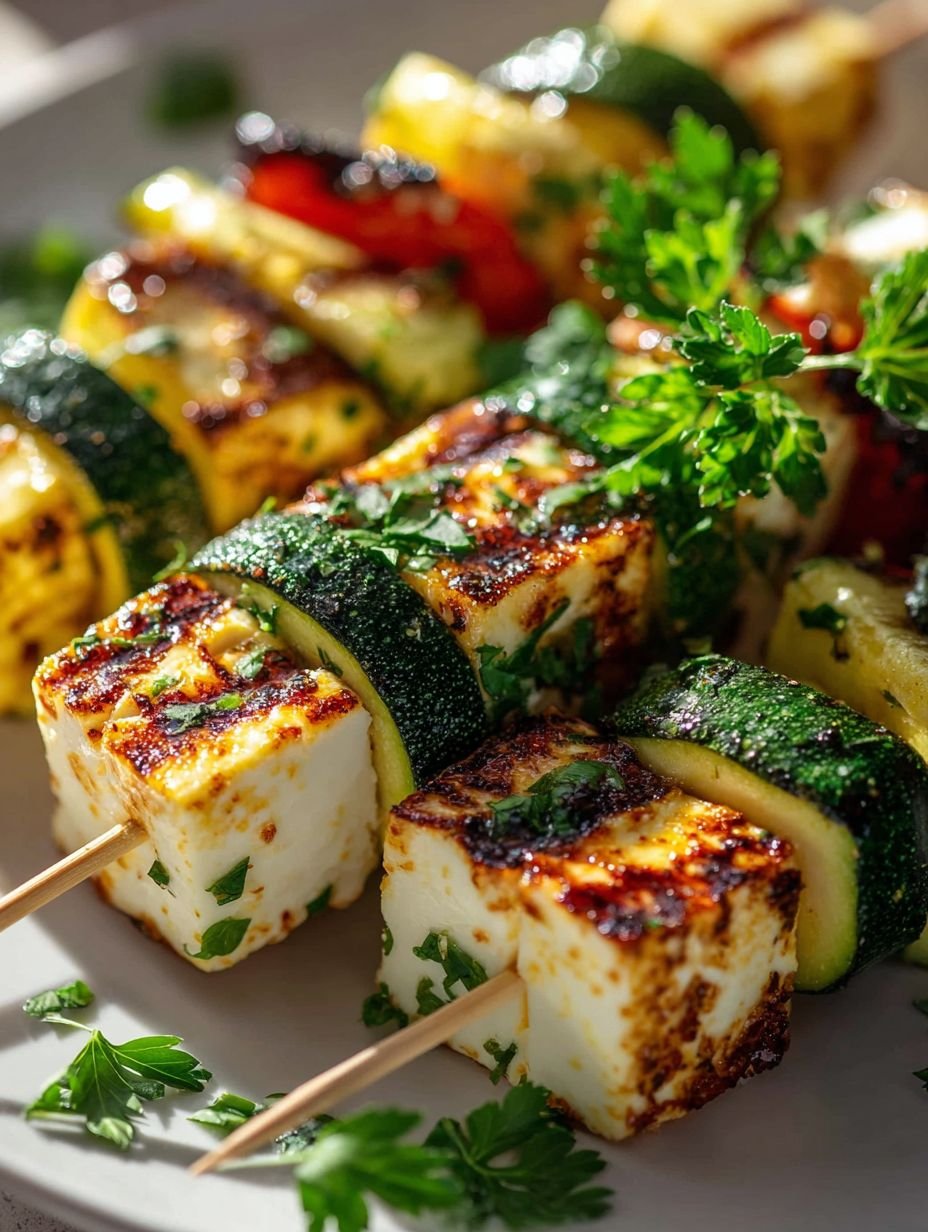 Grillzeit: Halloumi Zucchini Spieße mit Kräutern image 2
