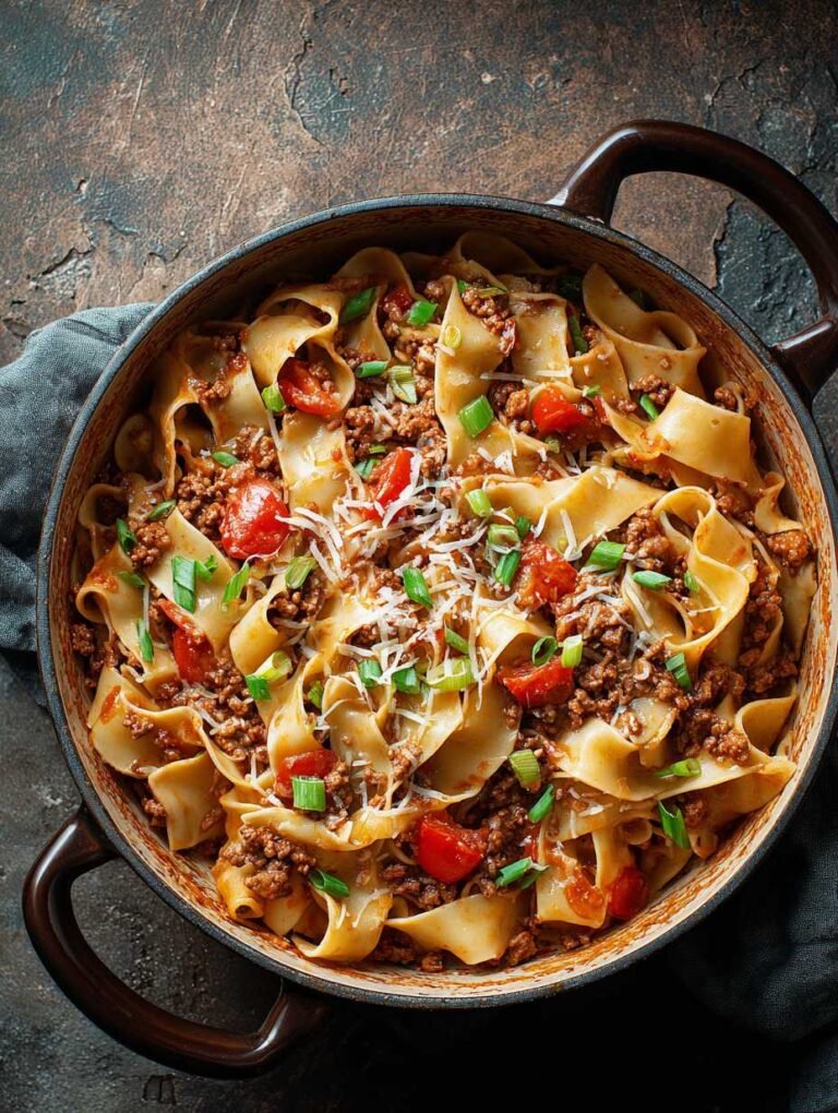 Herzhafte One-Pot-Pasta mit Hackfleisch und Tomaten