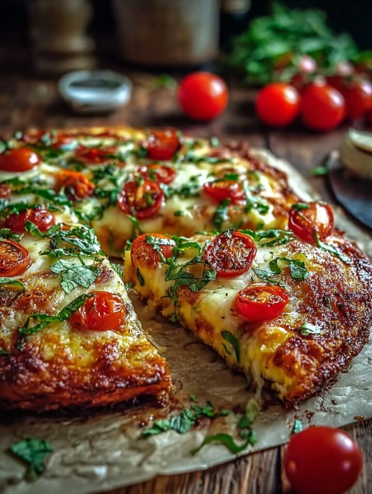 Low Carb Schüttelpizza mit frischen Tomaten und Kräutern