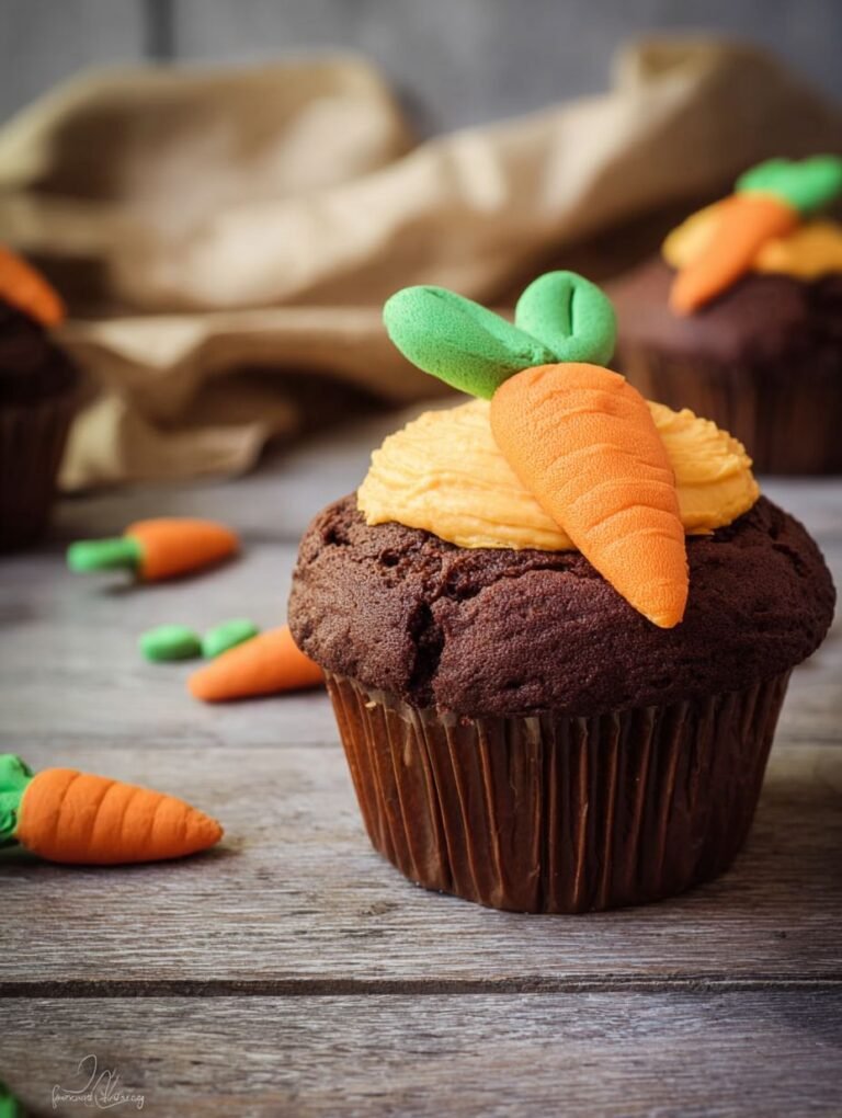 Schokoladenmuffins mit Karotten-Topping und Frischkäsecreme